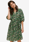 Notch Neck Empire Dress, BLACK GREEN FLORAL, hi-res image number null
