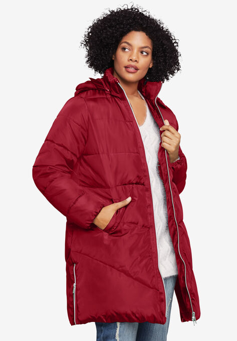 Long Puffer Coat, MAROON RED, hi-res image number null