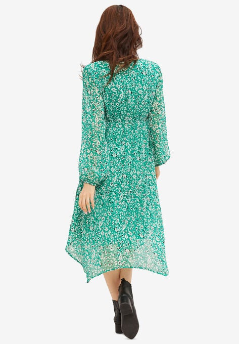 Point Hem Midi Dress With Keyhole Neckline, , on-hover image number null