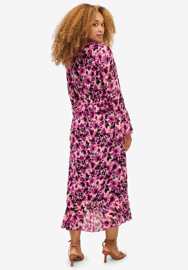 Sheer Ruffle Trim Empire Midi Dress, , on-hover image number null