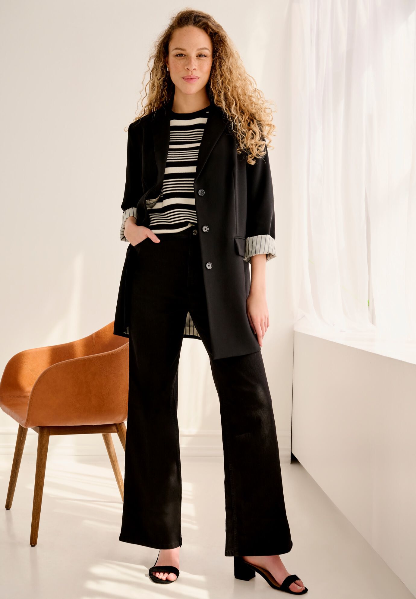 Short Sleeve Sweater layered w/ Boyfriend Blazer, , hi-res image number 0