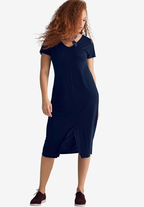Slit Front Knit Dress By Ellos Plus Size Casual Dresses Ellos