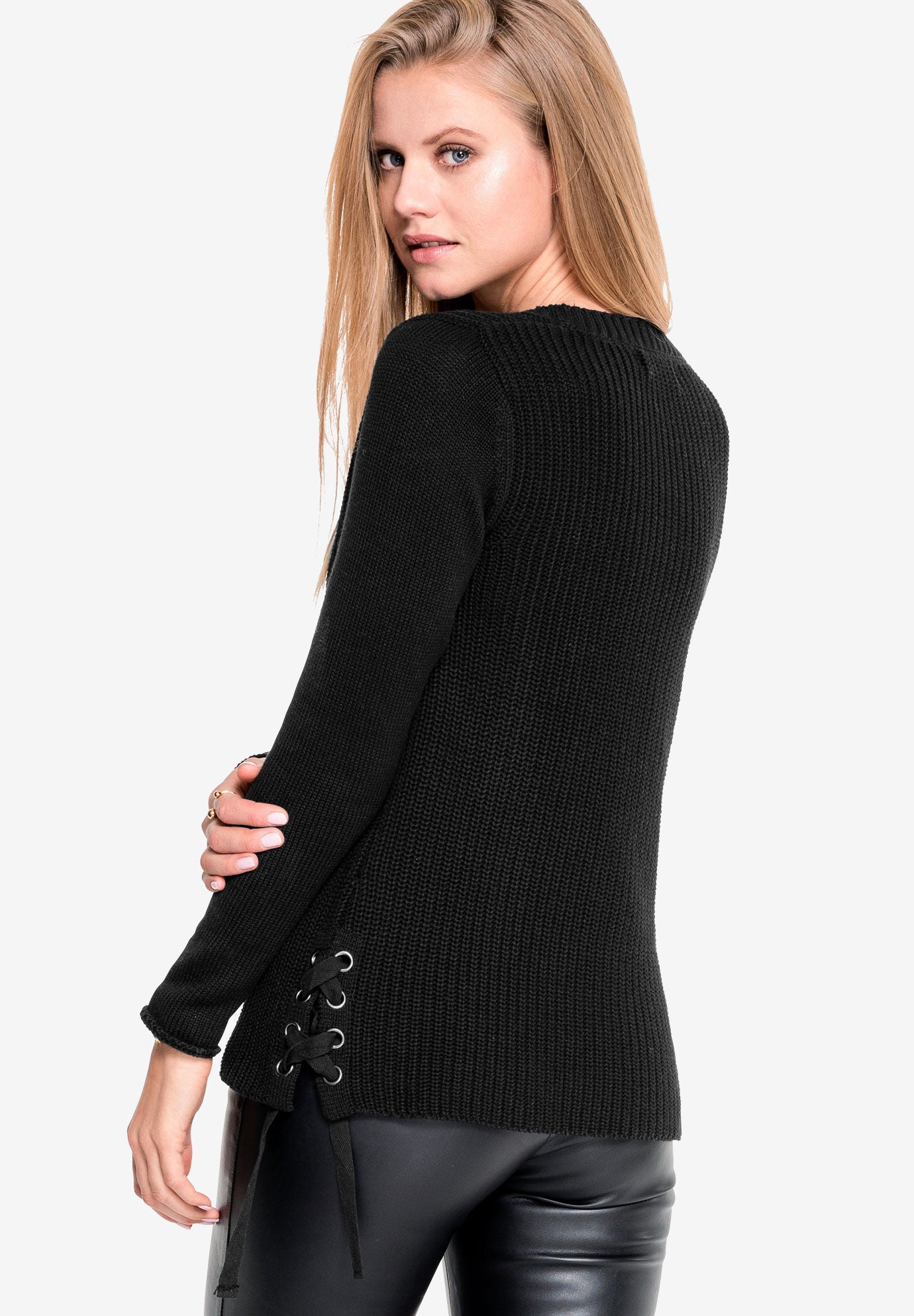 Side Lace-Up Pullover Sweater by ellos&reg;, , alternate image number 3