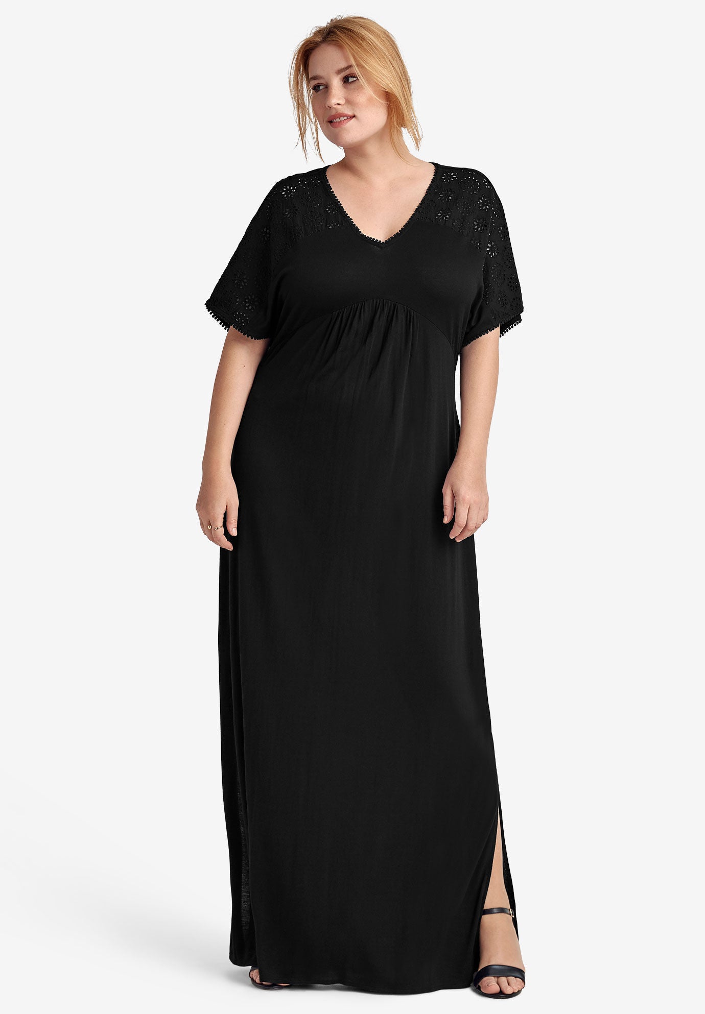 Tiered knit maxi dress with eyelet trim outlet