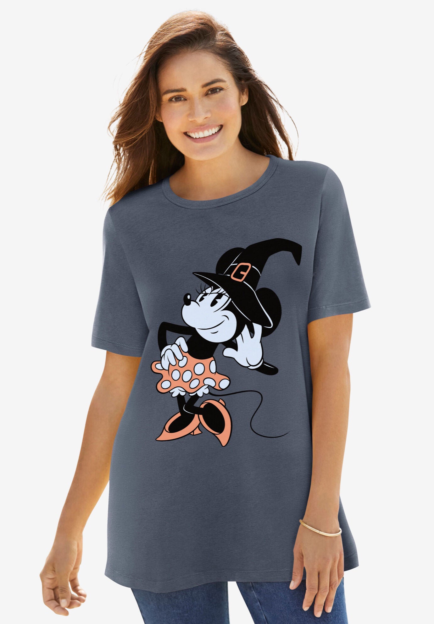 Disney Short Sleeve Crew Tee Heather Charcoal Minnie Witch, HEATHER CHARCOAL MINNIE WITCH, hi-res image number 0