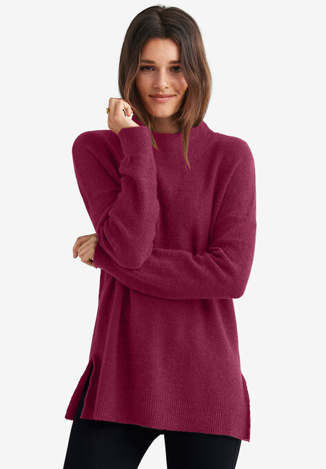 Mockneck Tunic Sweater, POMEGRANATE, hi-res image number null