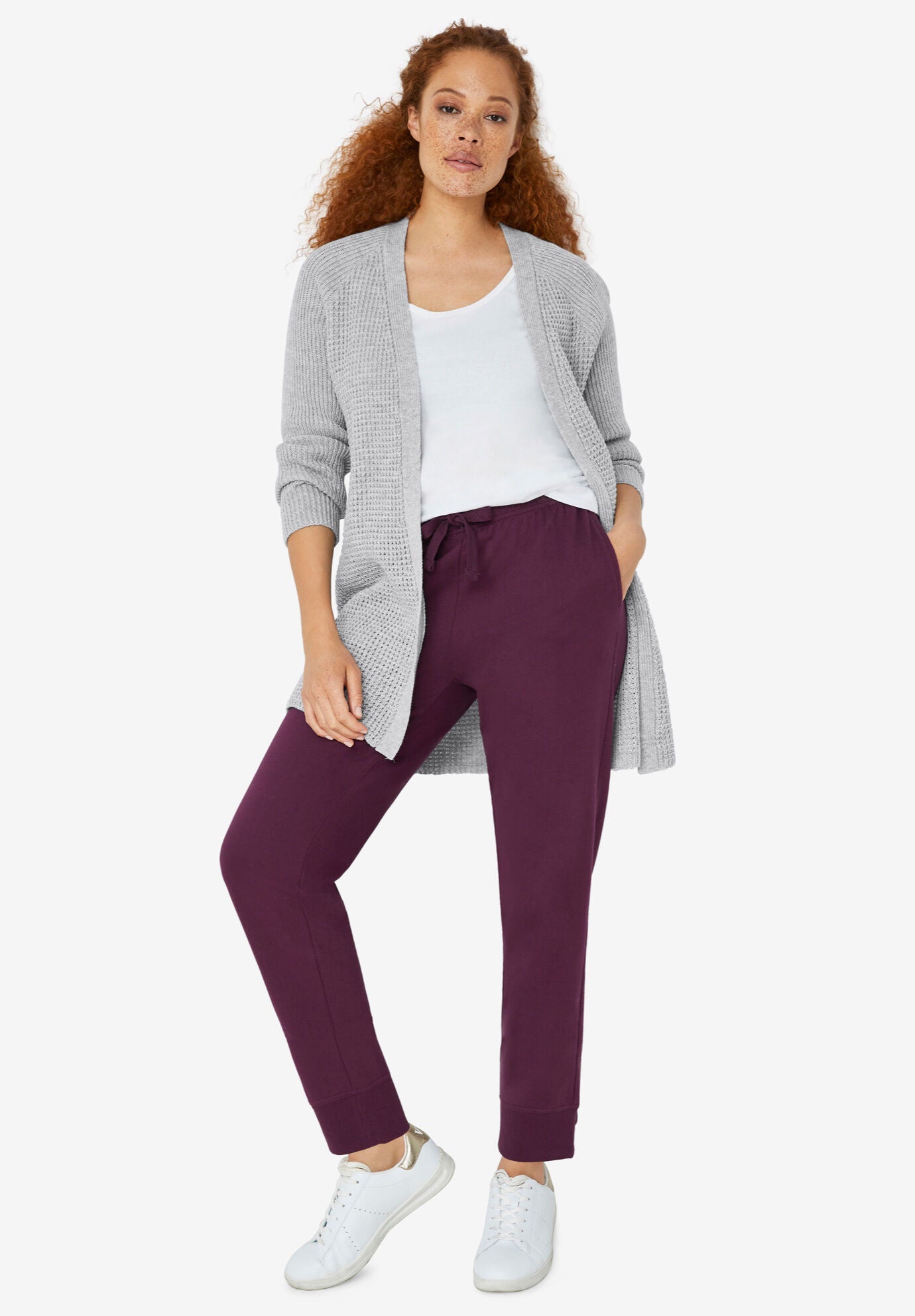 Open Front Waffle Cardigan Ellos