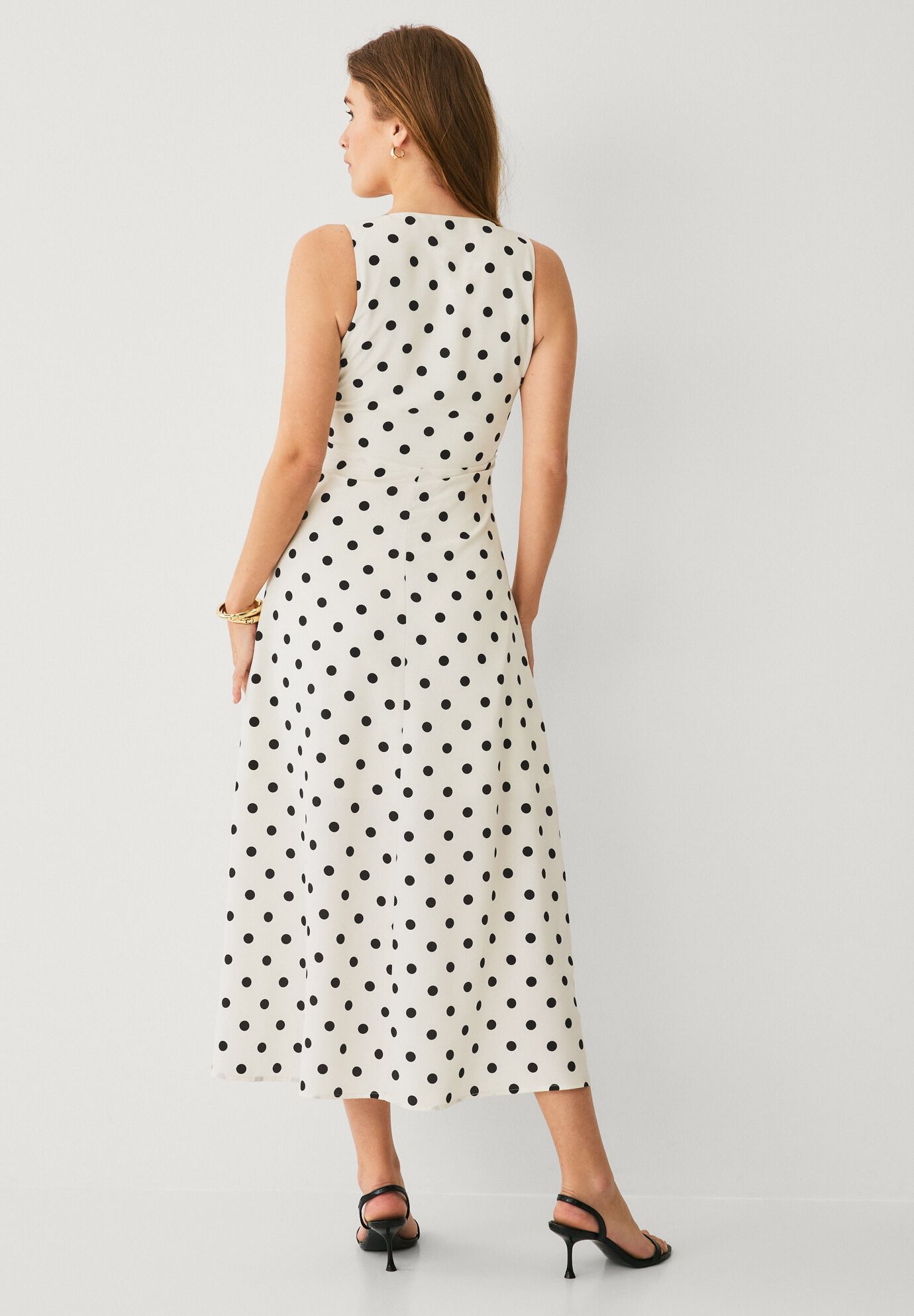 Sleeveless A-line Long Midi Dress With Flower Pin, IVORY BLACK DOT, alternate image number 2