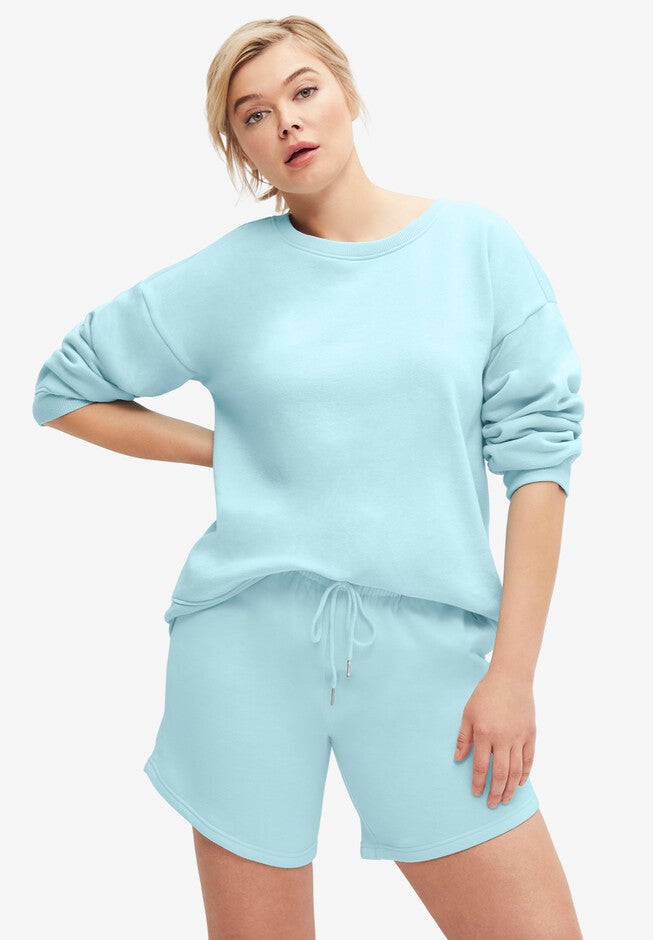 Fleece Sweatshort With Drawstring Waist, AQUA SKY, hi-res image number null