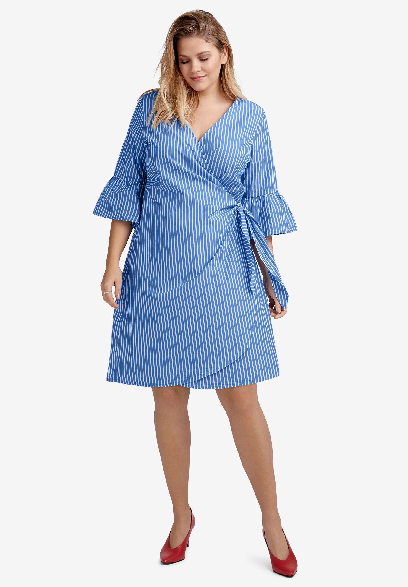 bell sleeve wrap dress