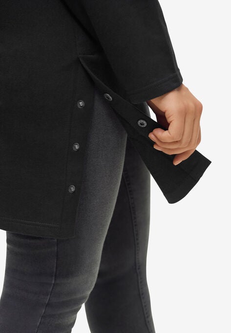 Side-Snap Cowl Neck Sweatshirt Tunic, , alternate image number null