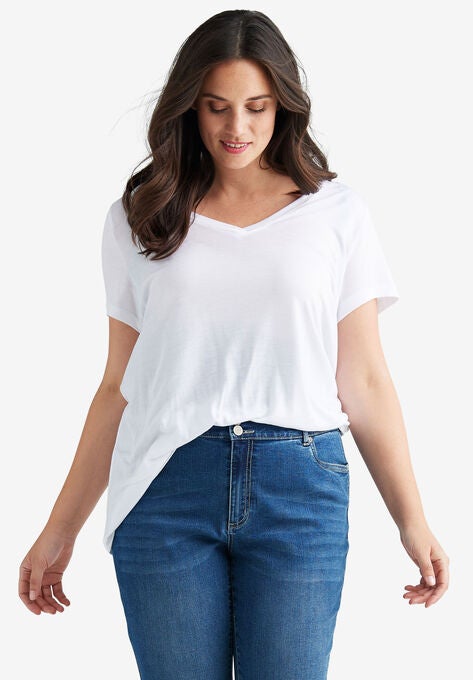 Drapey V-Neck Tee, WHITE, hi-res image number null