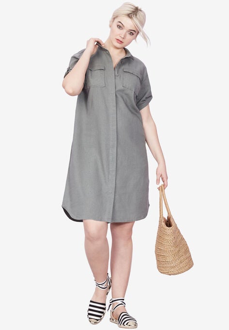 Button Front Linen Shirtdress By Ellos Plus Size Casual Dresses