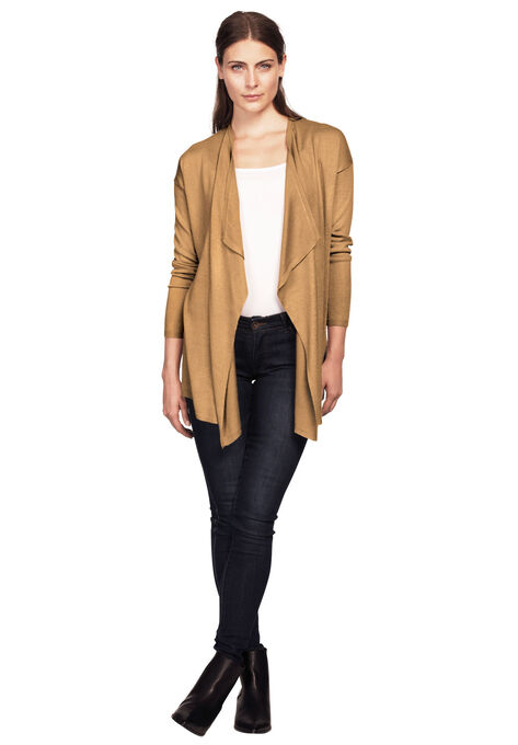 Draped Open Front Cardigan, CLASSIC CAMEL, hi-res image number null