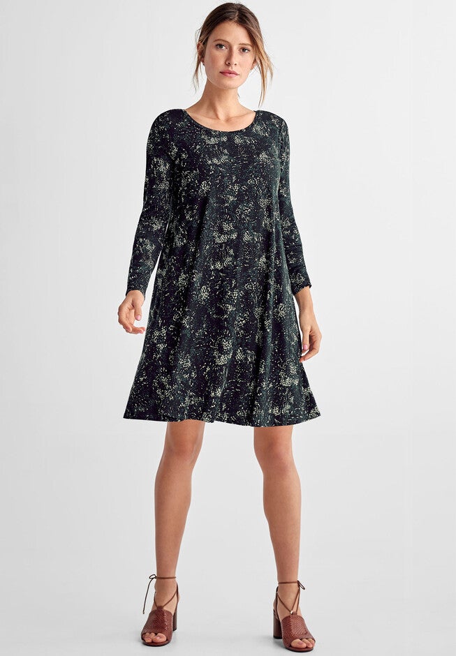 Chelsea Knit Dress, BLACK EVERGREEN PRINT, hi-res image number 0