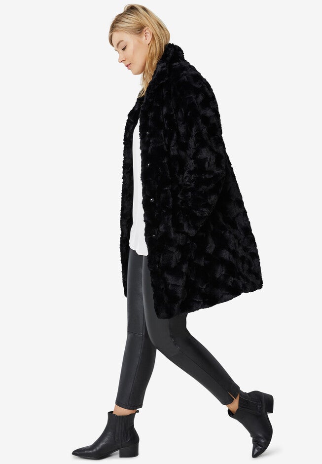 Funnel Neck Faux Fur Coat, , alternate image number null