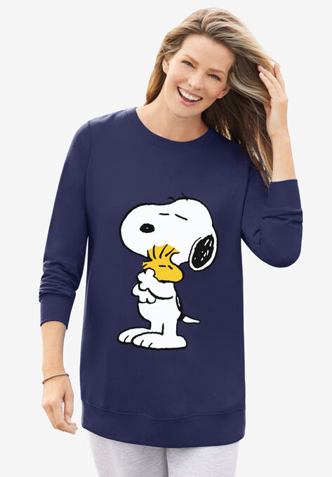 Peanuts Women's Long Sleeve Fleece Sweatshirt Navy Snoopy and Woodstock Hugging, NAVY SNOOPY, hi-res image number null