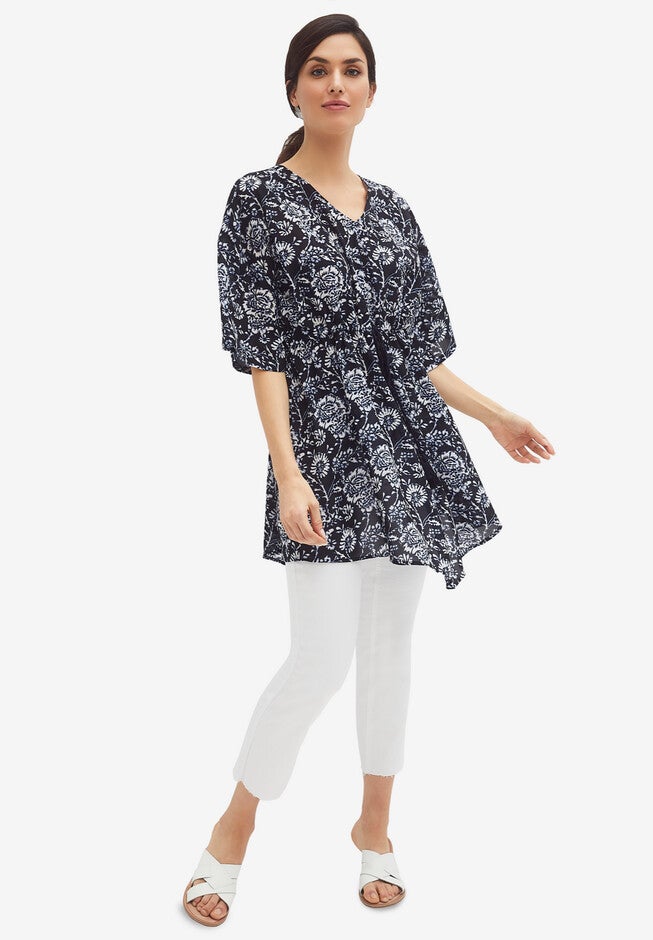 Sheer print tunic, NAVY FLORAL PRINT, hi-res image number 0