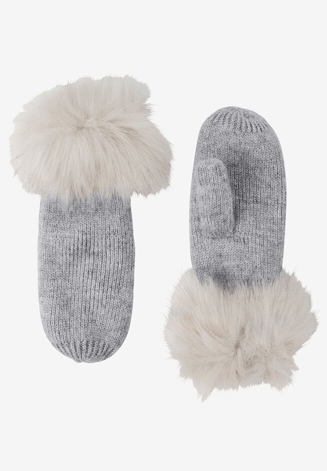 Rib Knit Mittens, HEATHER GREY, hi-res image number 0