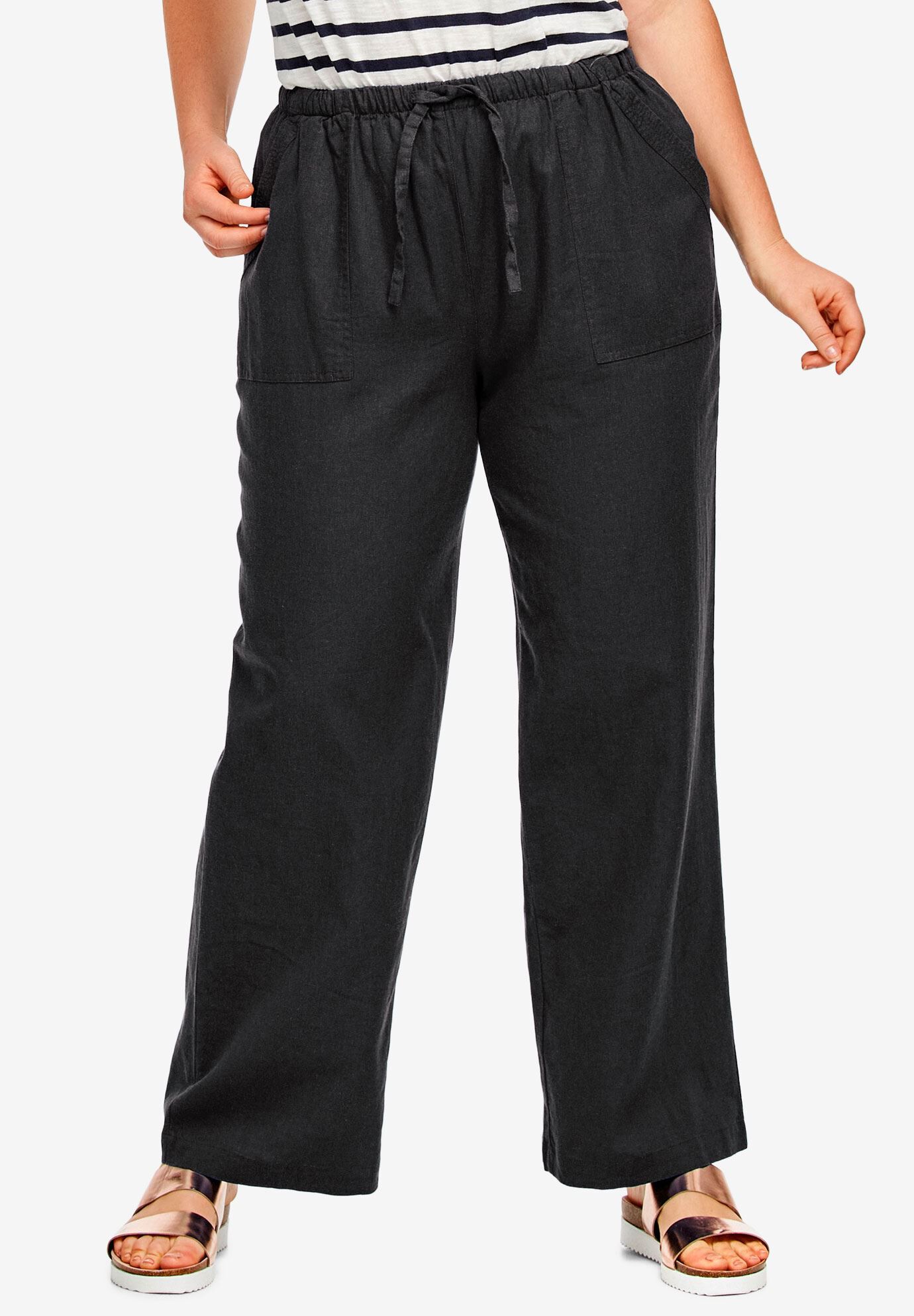 Linen blend clearance drawstring pants