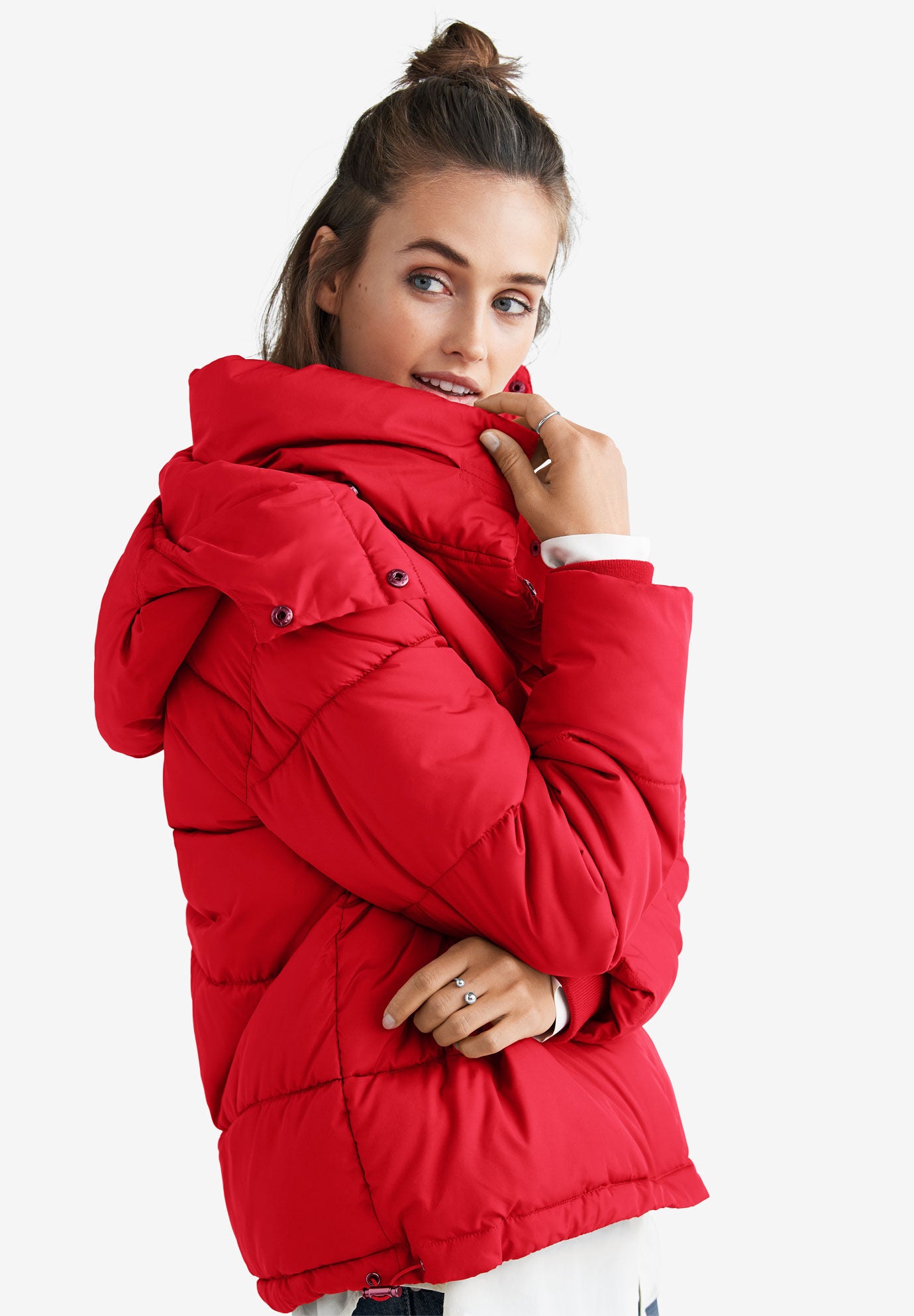 red puffer with hood