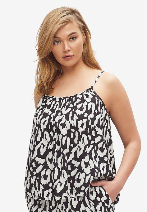 A-line Tank With Spaghetti Straps, BLACK PRINT, hi-res image number null