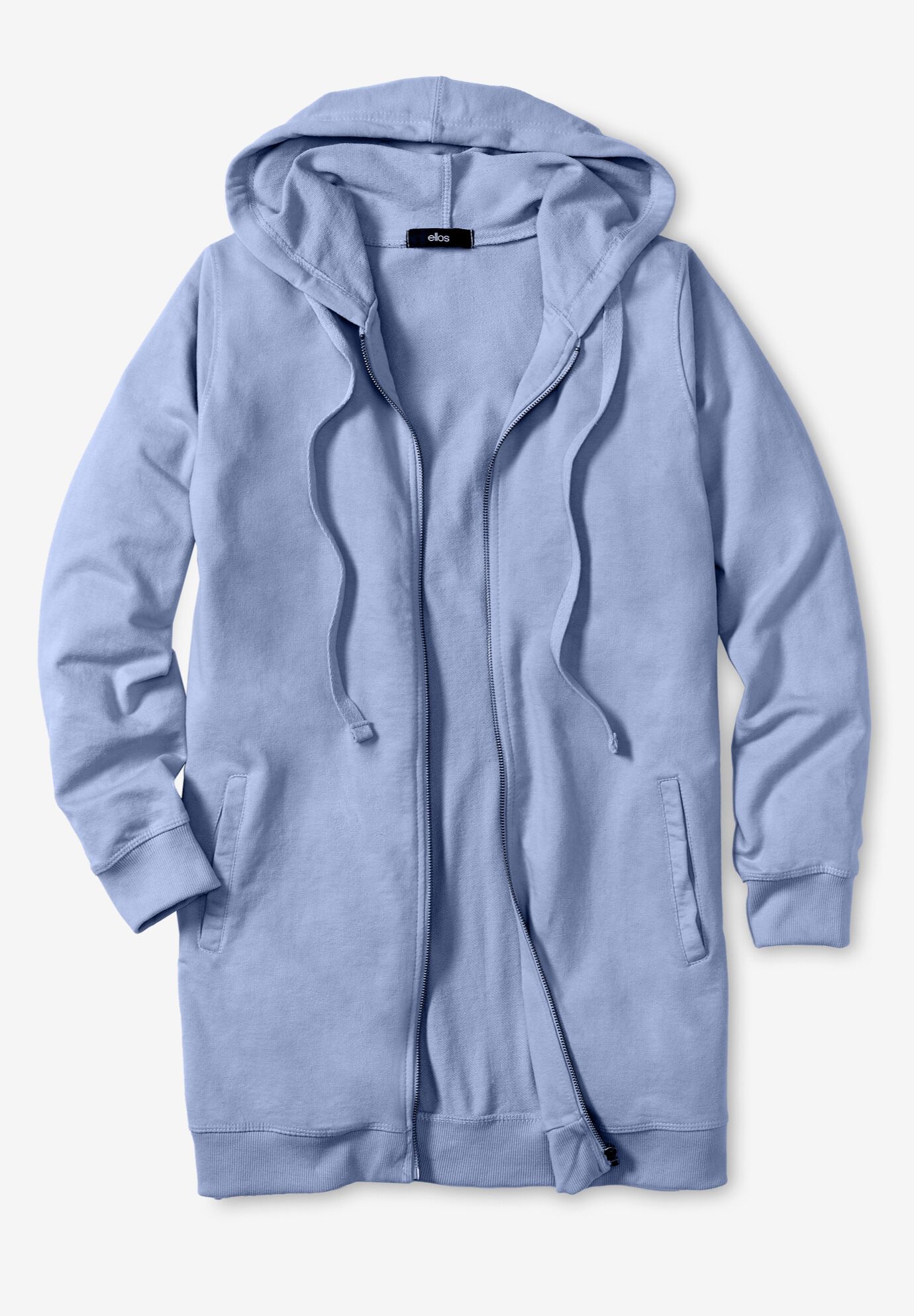 French Terry Long Zip Front Hoodie Ellos