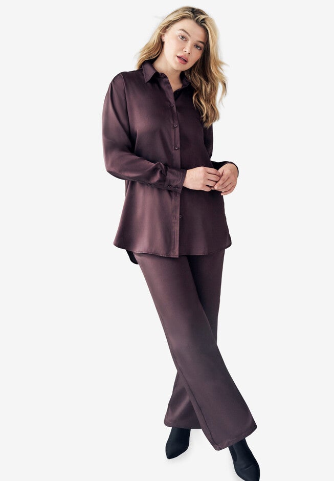 Satin Wide Leg Pull-On Pant, , alternate image number 2