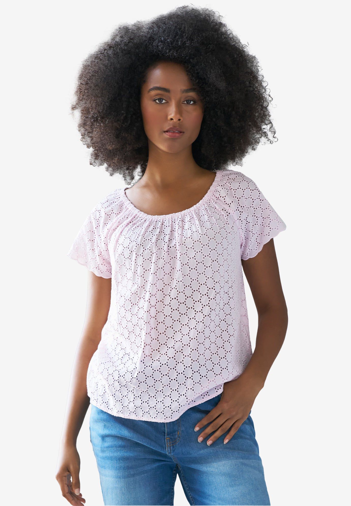 Ballet Neck Eyelet Blouse, ANTIQUE PINK, hi-res image number 0