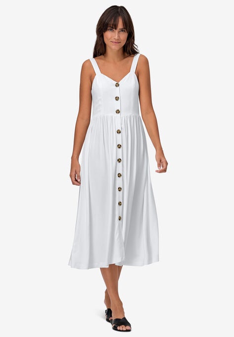Button-Front A-Line Dress, WHITE, hi-res image number null