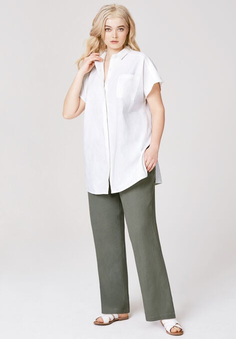 Oversized Linen Blend Tunic, , alternate image number null