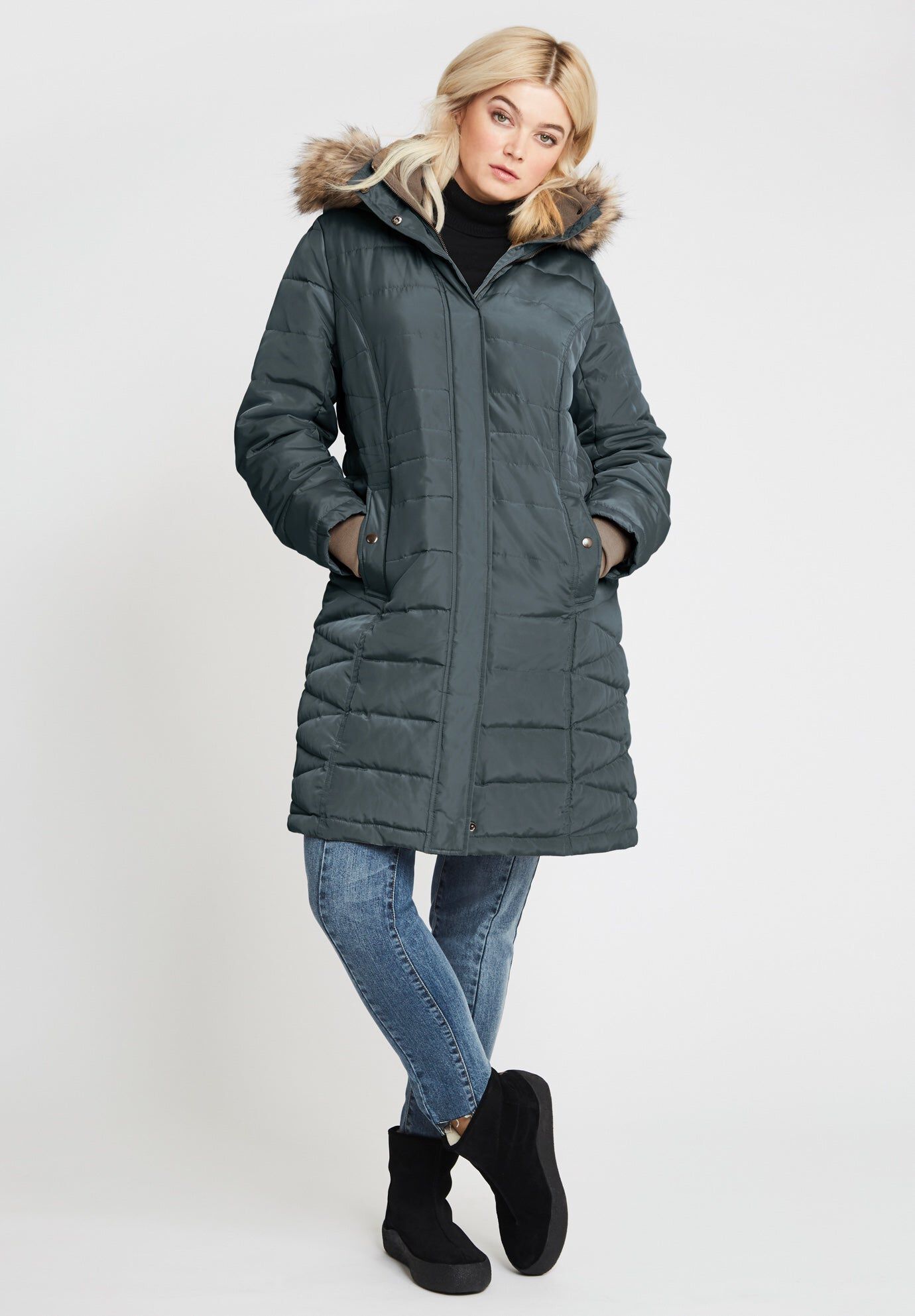 Stretch Crepe Zip Front A Line Back Pleat Coat | Avenue