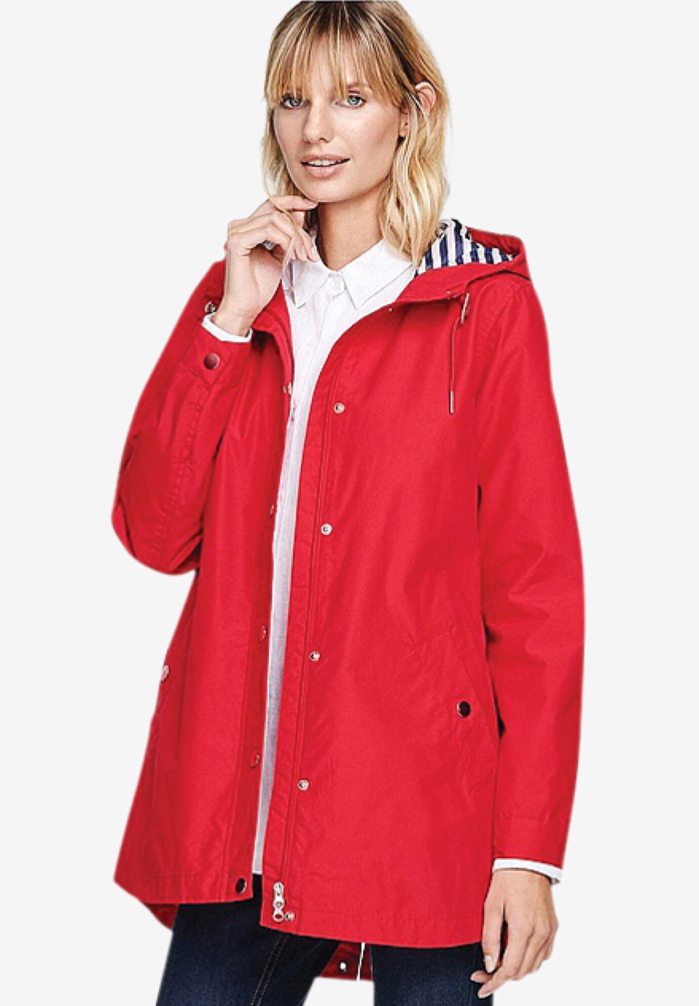 Hot Red ellos Womens Plus Size Snap-Front Hooded Raincoat 22