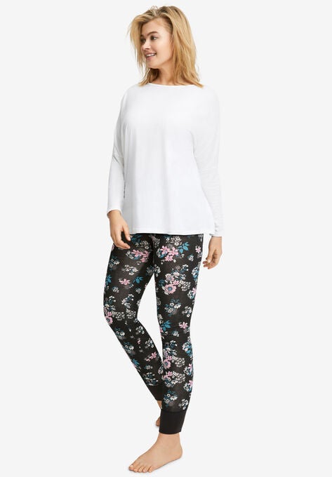 Rib Trim Sleep Leggings, BLACK MULTI FLORAL, hi-res image number null
