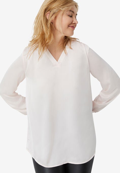 Satin V-Neck Hi-Low Tunic, SANDY PINK, hi-res image number null
