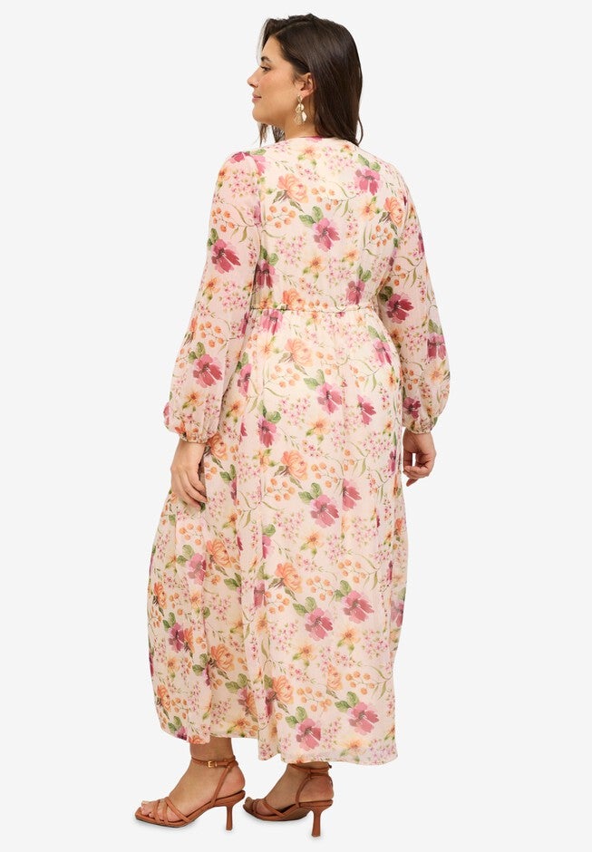 Surplice Georgette Maxi Dress, SOFT BUTTER FLORAL, on-hover image number null