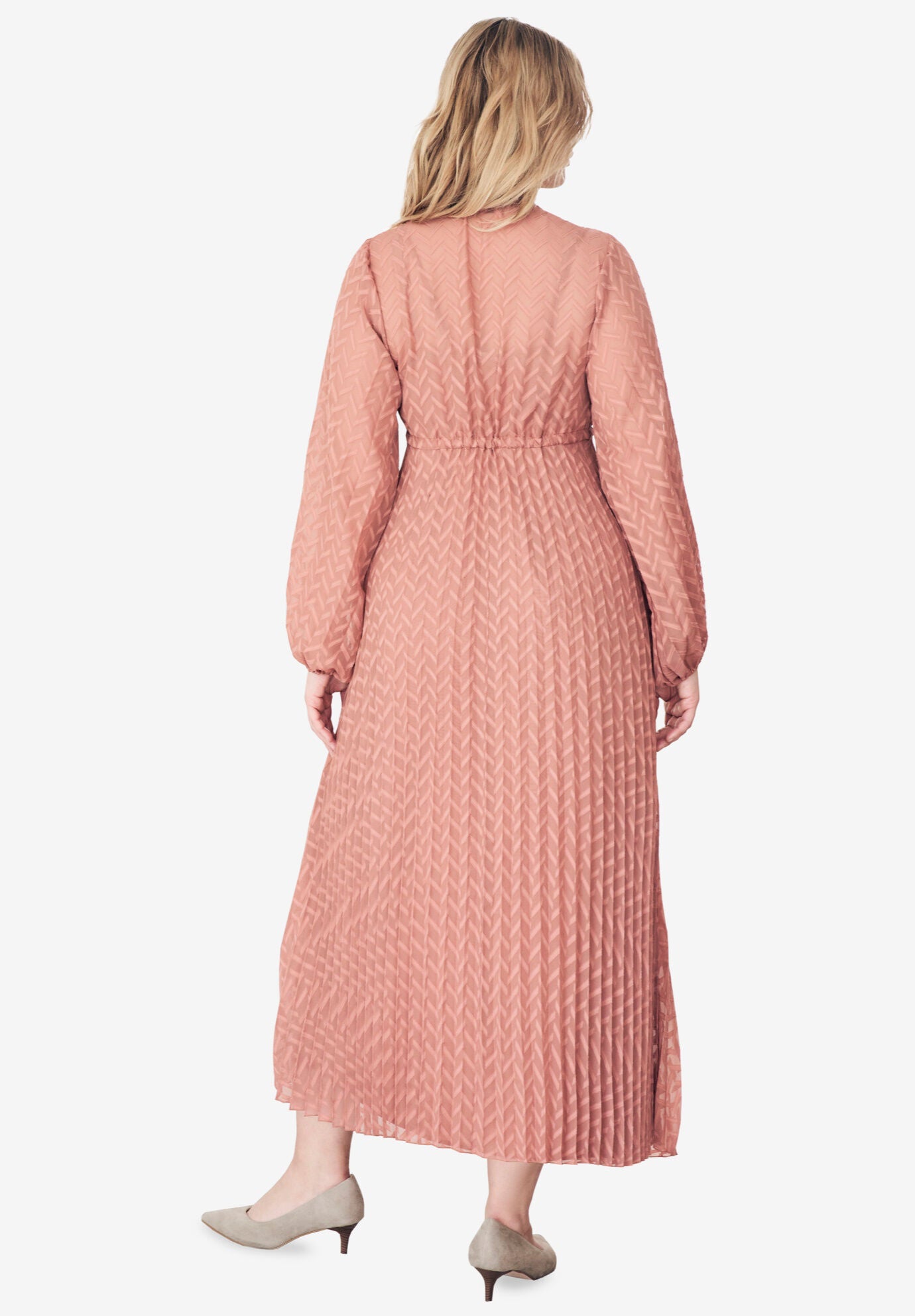 Sheer Textured Drawstring Waist Maxi Dress, , on-hover image number 1