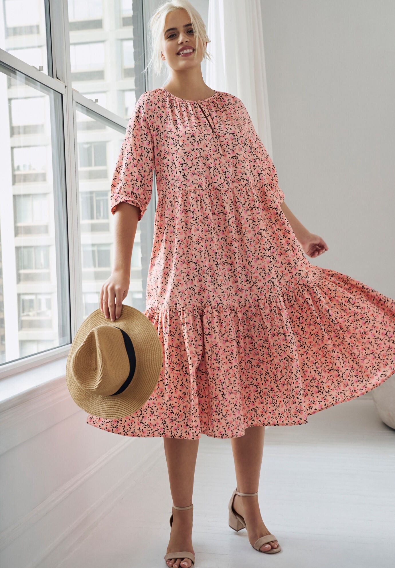 Tiered Cotton Midi Dress & Accessories, , hi-res image number 0