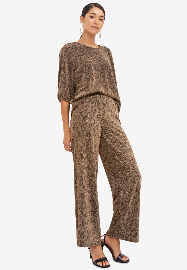 Metallic Blouson Sleeve Top, BLACK GOLD, hi-res image number 0