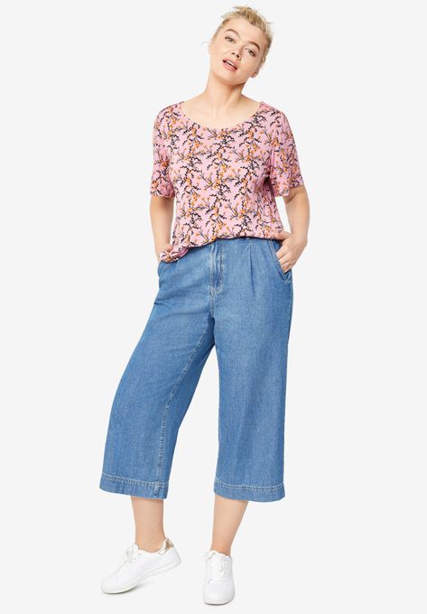 Wide-Leg Crop Jeans, MEDIUM STONEWASH, hi-res image number null