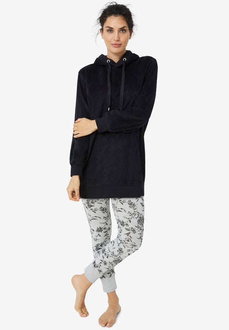 Hooded Fleece Lounge Tunic, BLACK, hi-res image number null