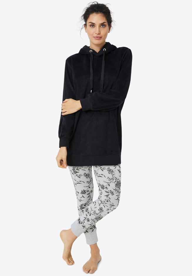 Hooded Fleece Lounge Tunic, BLACK, hi-res image number 0