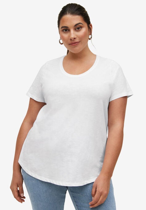 Scoop Neck Short Sleeve Tee, WHITE, hi-res image number null
