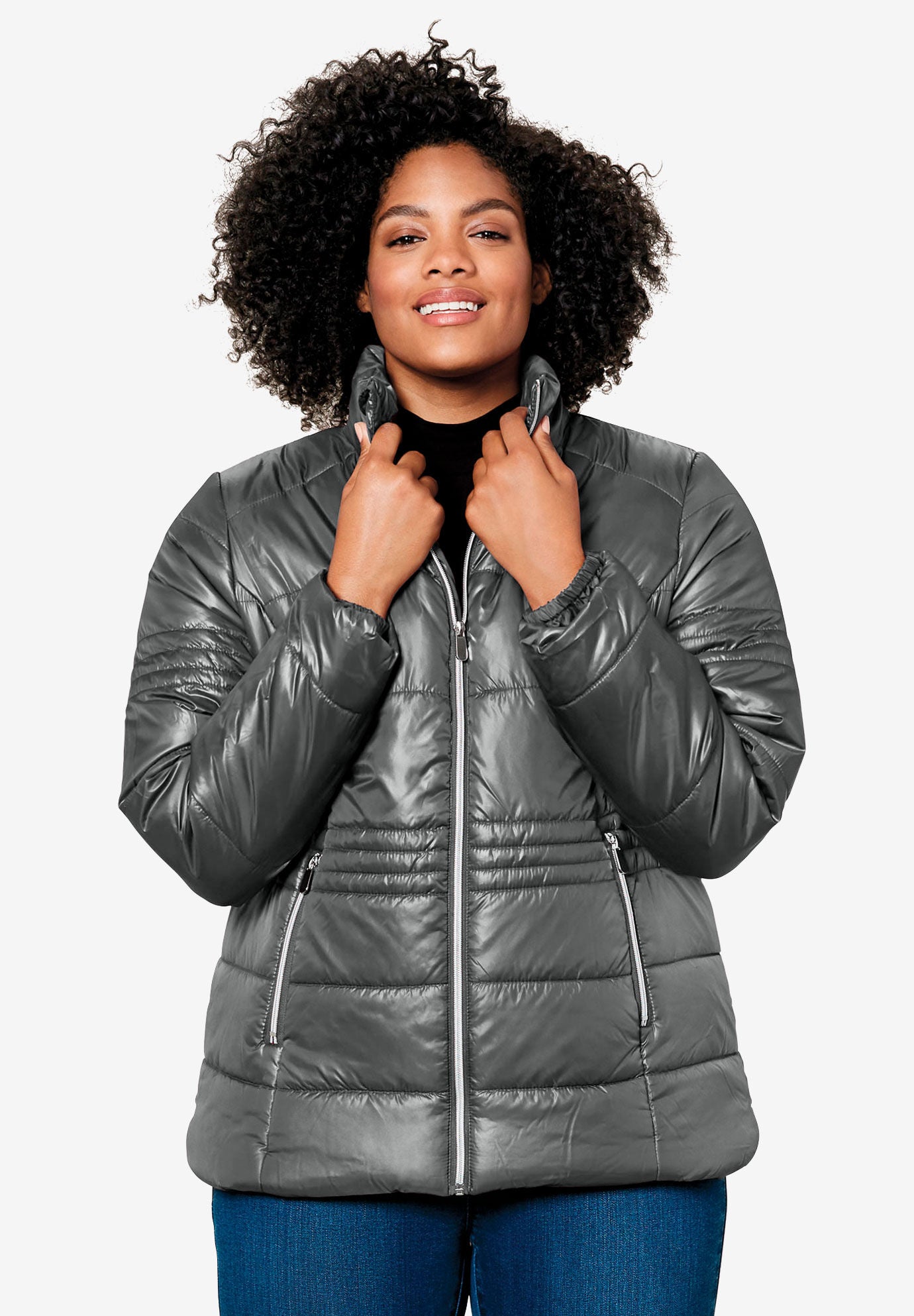 Ellos Womens Plus Size Quilted Zip Front Jacket