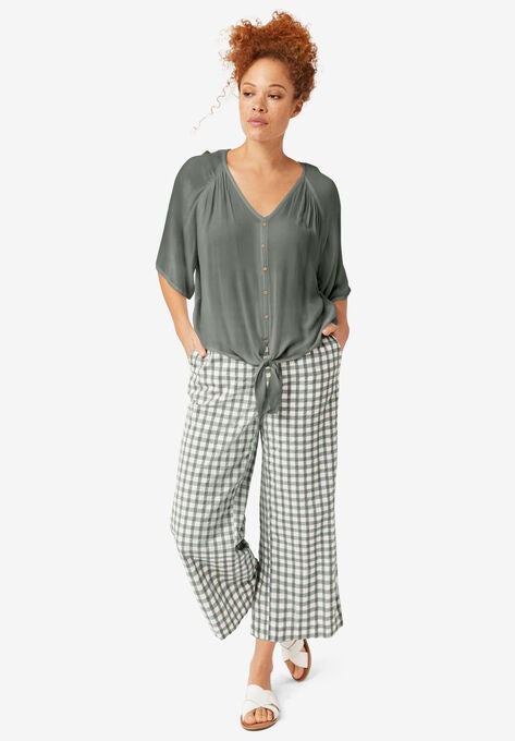 Gingham Crop Pants, DESERT GREEN WHITE GINGHAM, hi-res image number null