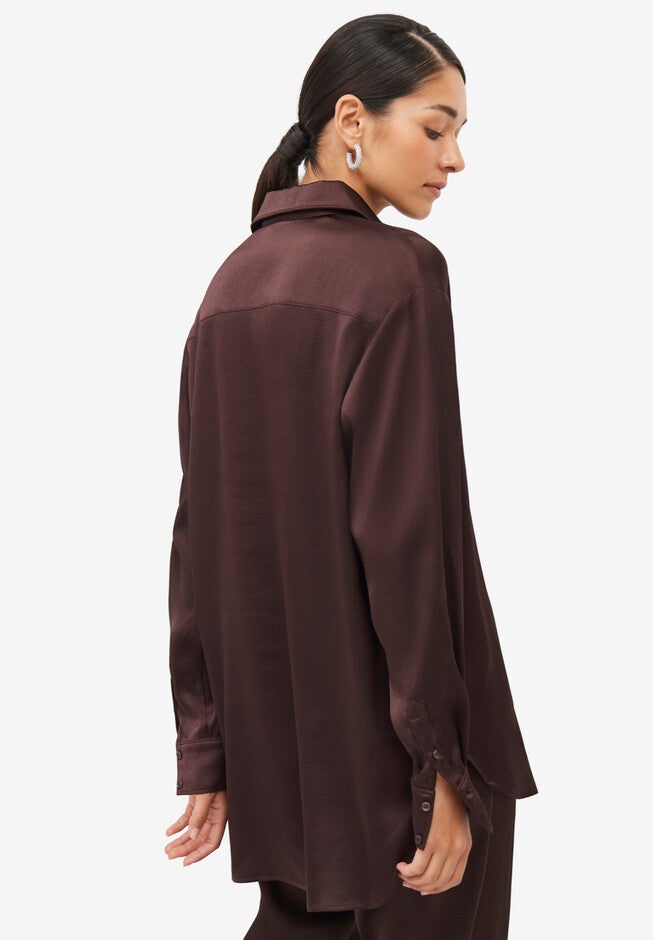 Oversized Satin Button Front Shirt, , on-hover image number null