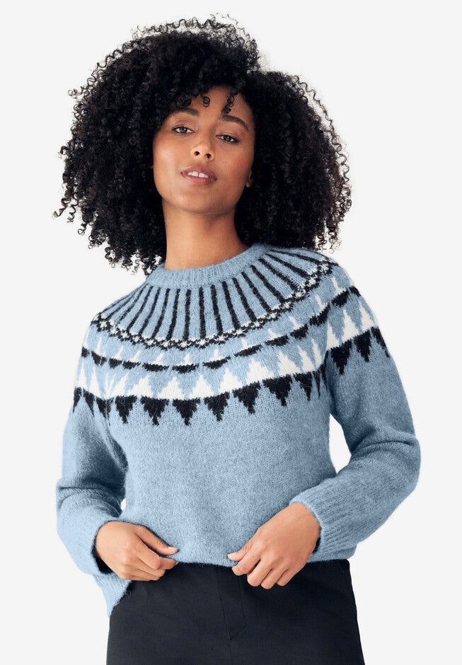 Crewneck Fair Isle Pullover Sweater, BLUE FOG FAIR ISLE, hi-res image number 0