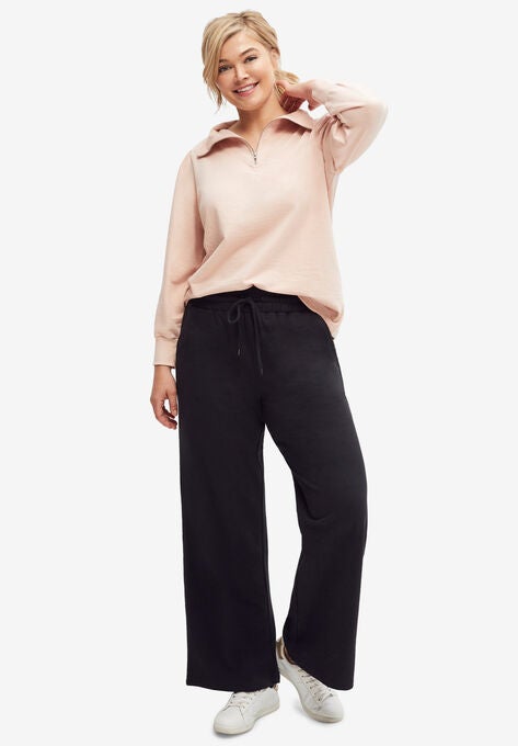 Zip-Collar Sweatshirt with Blouson Sleeves, PALE BLUSH, hi-res image number null
