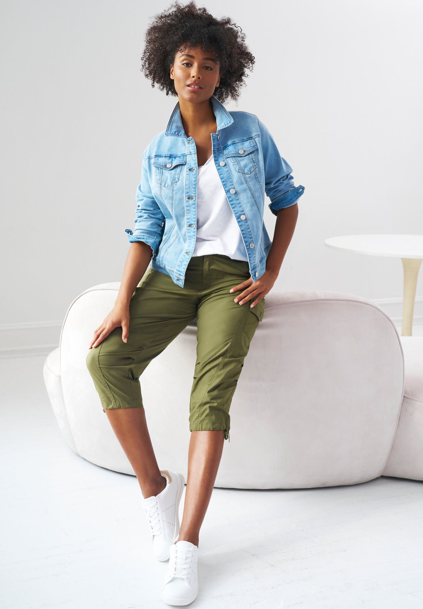 Denim Jacket & Cargo Capri Outfit, , hi-res image number 0