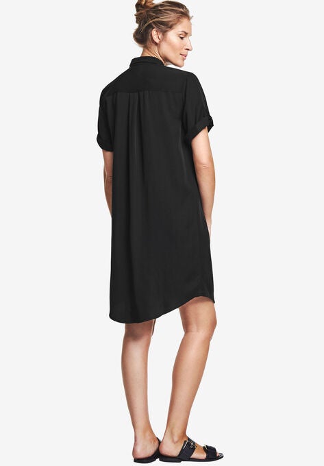 Button Front Linen Shirtdress, , on-hover image number null